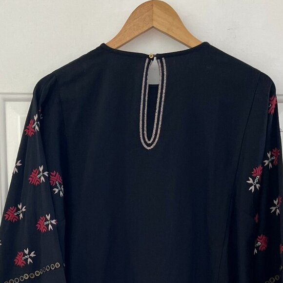 Ulla Johnson Black Aztec Embroidered Intricate Beaded Bohemian Dress Sz 0P - Picture 9 of 16